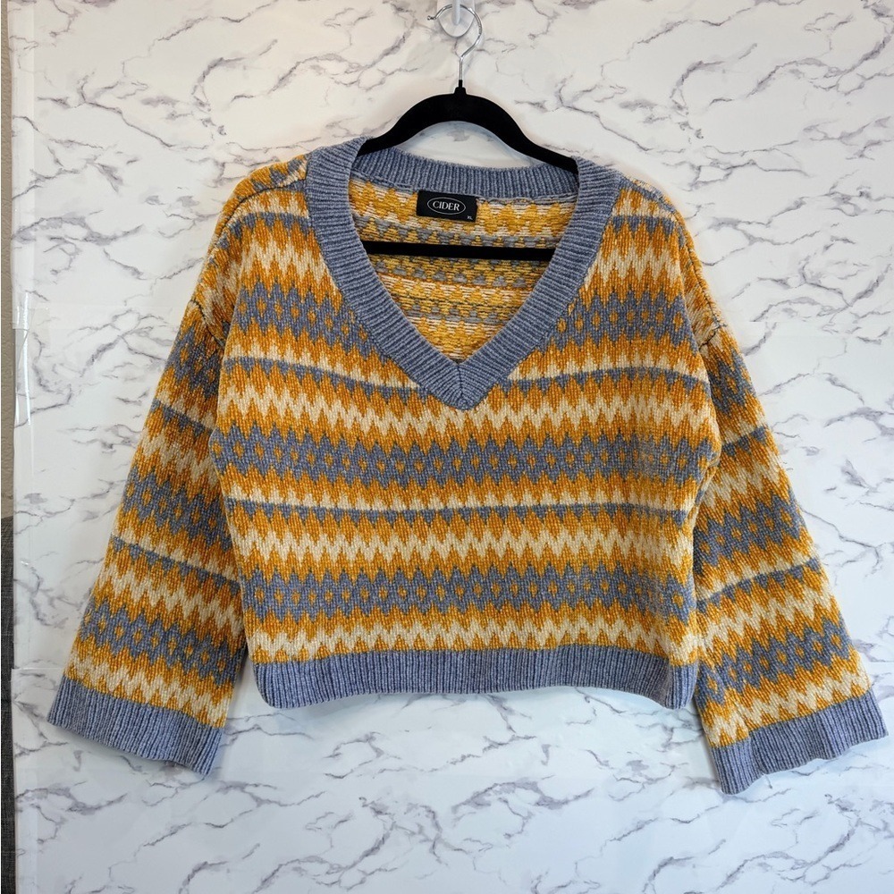Cider Fair Isle Cropped V-Neck Sweater Cozy Retro Y2K Vibes Xl